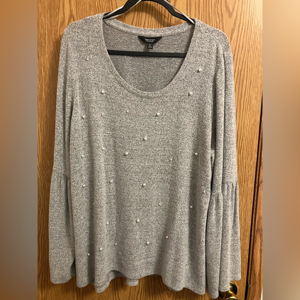 Heather Gray Simply Vera XL Long Sleeve Sweater with Pearl Embellishments - Picture 2 of 7